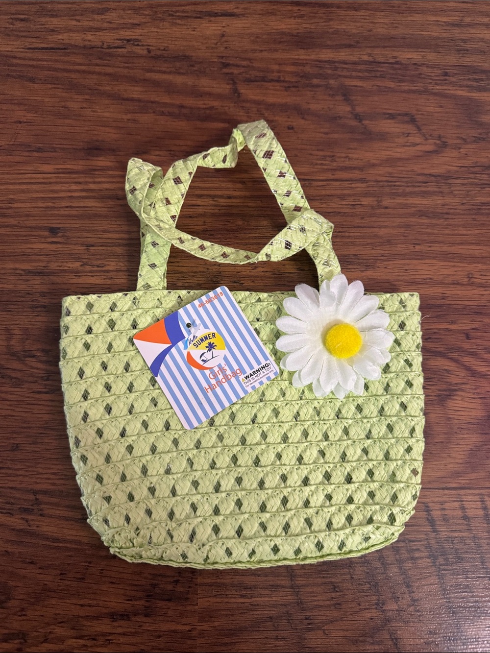 Green Daisy Accent Woven Tote Bag 38.Mon.T3